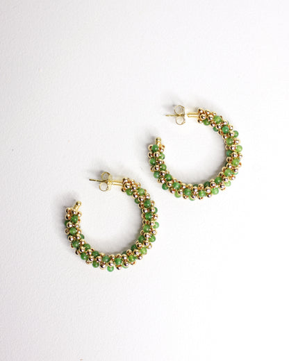 Amaranth Hoop Earrings with Quartzs and Spheres - Cecelia